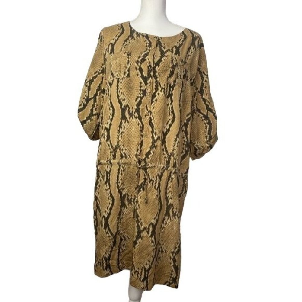 Reyna Angora tan snake print dress long sleeve size XL